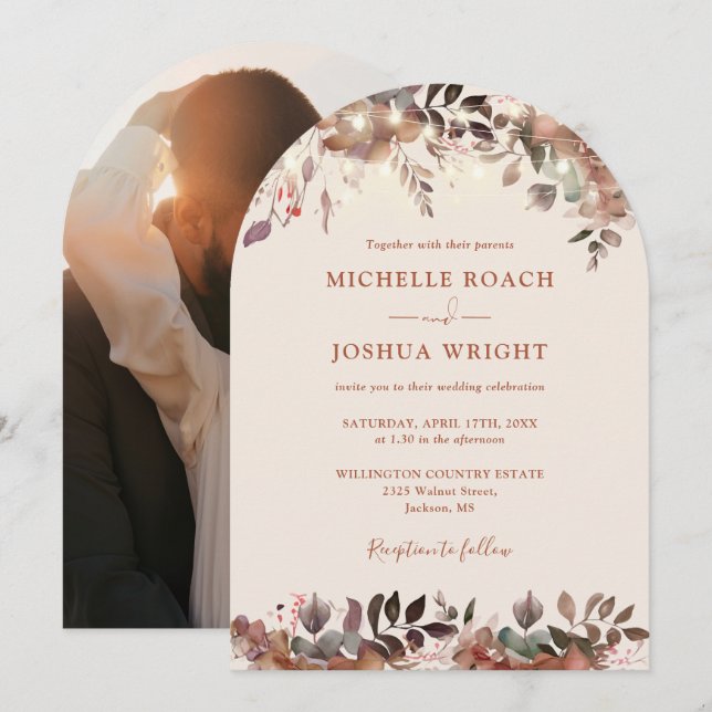 Invitation Mariage photo Rustic Floral Arch (Devant / Derrière)