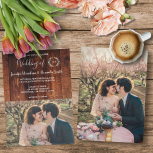 Invitation Mariage photo rustique en bois de grange de campag