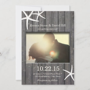 Invitation Mariage photo rustique Starfish & Barn Wood