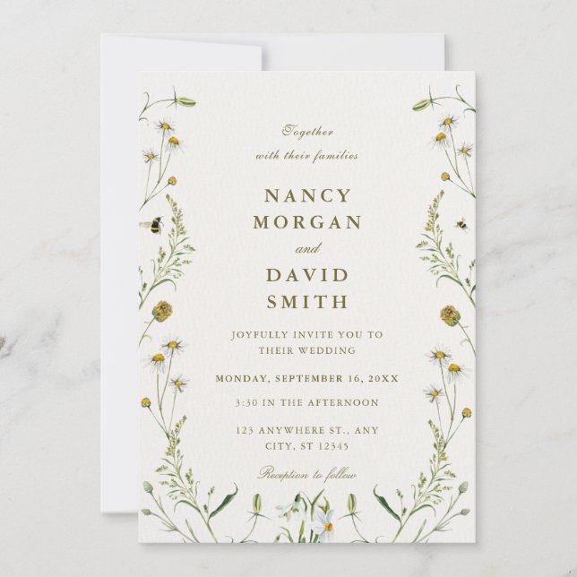 Invitation Mariage Photo Rustique Vert Sauge Fleur Sauvage  (Devant)