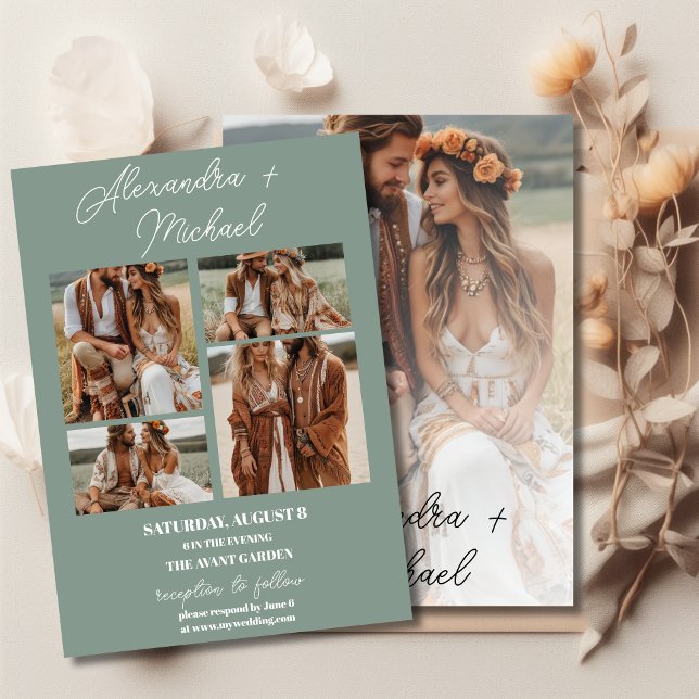 Invitation Mariage photo Sage Green Minimal Overlay (Créateur téléchargé)