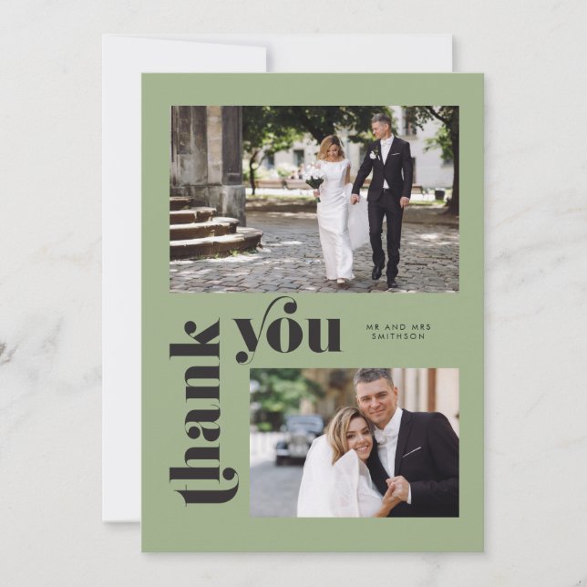 Invitation Mariage photo Sage Green Retro (Devant)