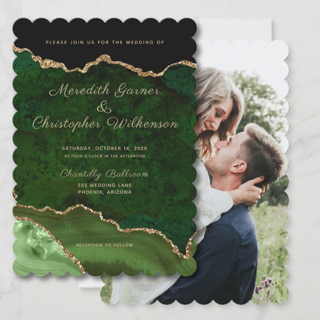 Invitation Mariage photo Scallop Edge Gold Green Agate (Créateur téléchargé)