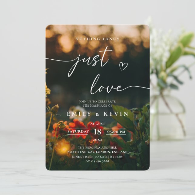 Invitation Mariage Photo Script Floral Romantique   (Debout devant)