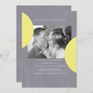 Invitation Mariage photo simple en béton gris jaune