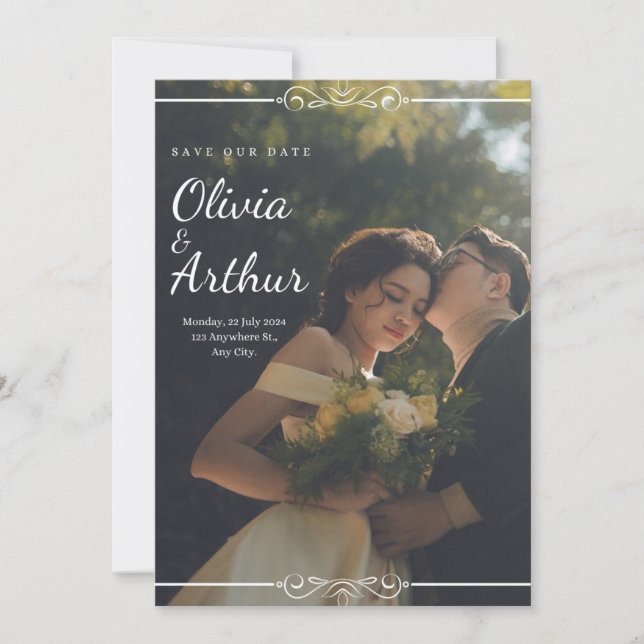 Invitation Mariage photo simple en noir et blanc (Devant)