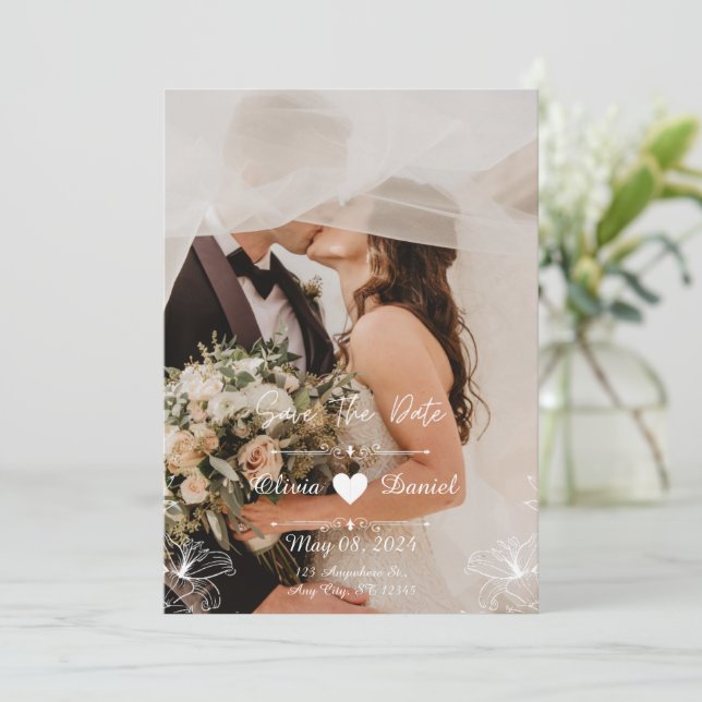 Invitation Mariage photo simple en noir et blanc personnalisé (Debout devant)