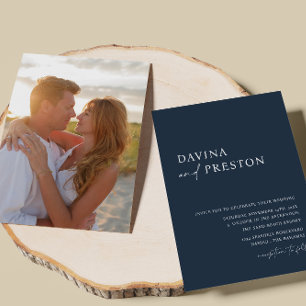 Invitation Mariage photo simple et moderne en bleu marine
