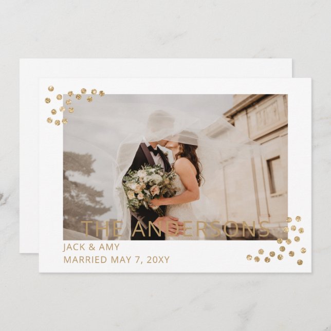 Invitation Mariage photo Simple Gold Confetti (Devant / Derrière)