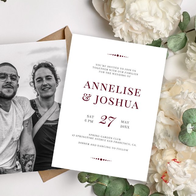 Invitation Mariage photo simple moderne en écriture bordeaux (Créateur téléchargé)