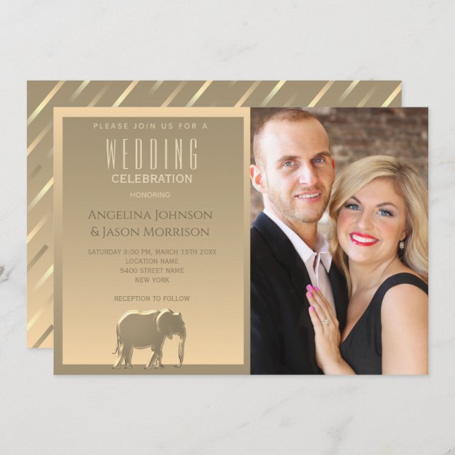 Invitation Mariage photo simple moderne Gold (Devant / Derrière)