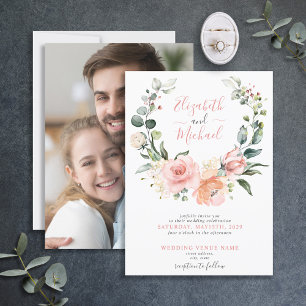Invitation Mariage photo simple rose pâle rose rose
