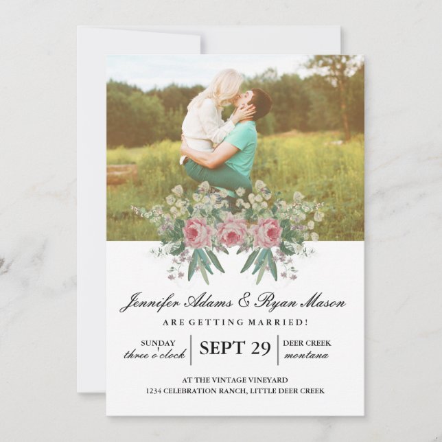Invitation Mariage photo simple Roses (Devant)