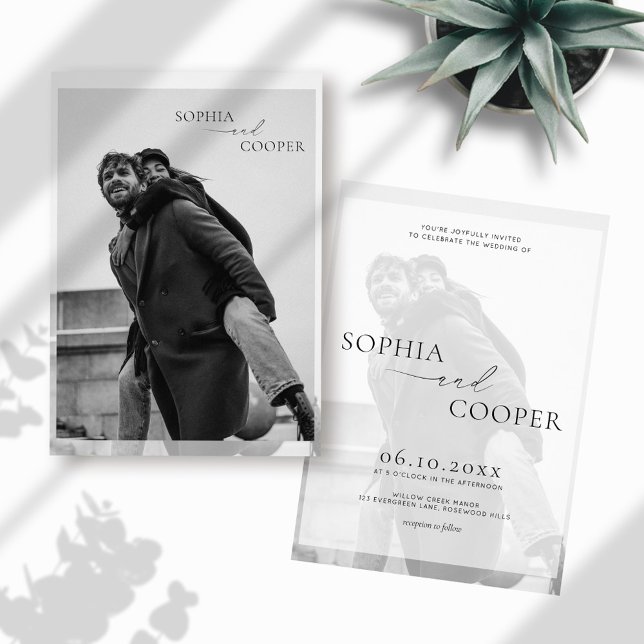 Invitation Mariage photo simple superposition noir et blanc (Créateur téléchargé)