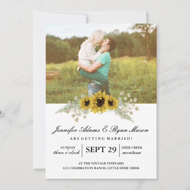 Invitation Mariage photo simple tournesols (Devant)