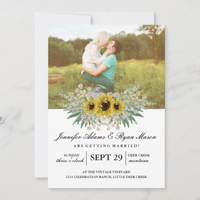 Invitation Mariage photo simple tournesols 2 (Devant)