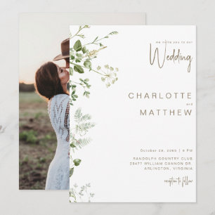 Invitation Mariage photo simple vert Couple