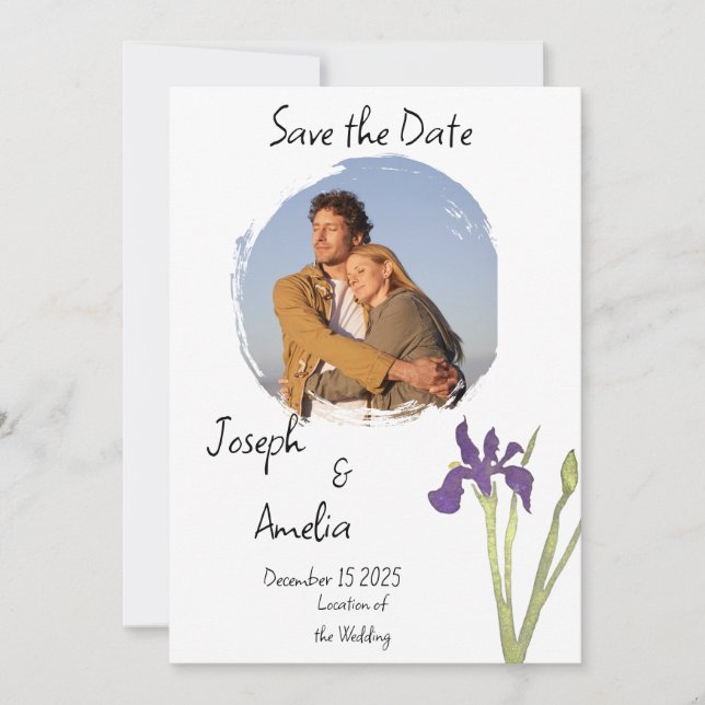 Invitation Mariage photo simple violet et or Enregistrer la d (Devant)