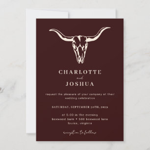 Invitation Mariage photo simple Western Bohemian Cow Skull