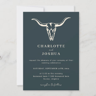 Invitation Mariage photo simple Western Bohemian Cow Skull