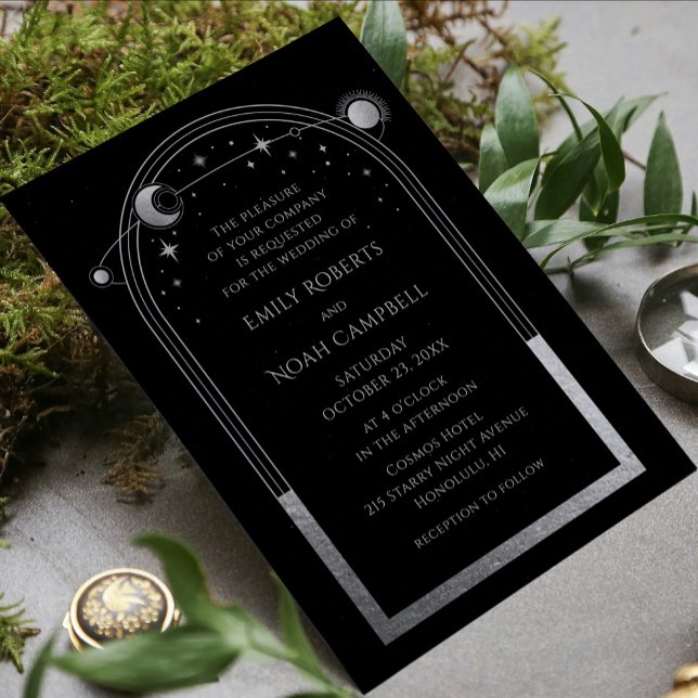 Invitation Mariage Photo Soleil Lune Céleste Argent Noir (Créateur téléchargé)