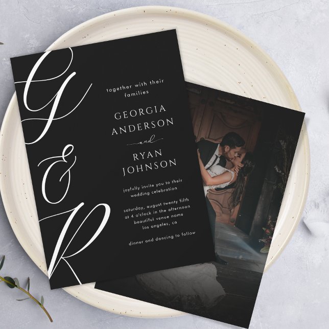 Invitation Mariage photo sombre de la monographie de script s (Créateur téléchargé)