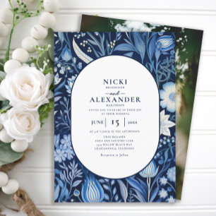 Invitation Mariage photo sous une arche florale bleue marine 