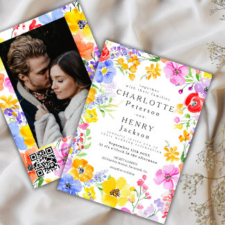 Invitation Mariage photo Spring Vibrant Watercolor Flowers