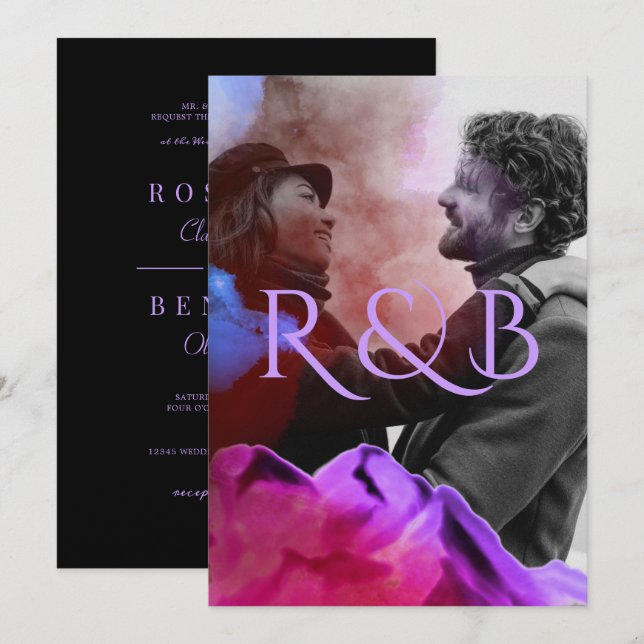 Invitation Mariage photo stylish Ombre Mountains Overlay (Devant / Derrière)