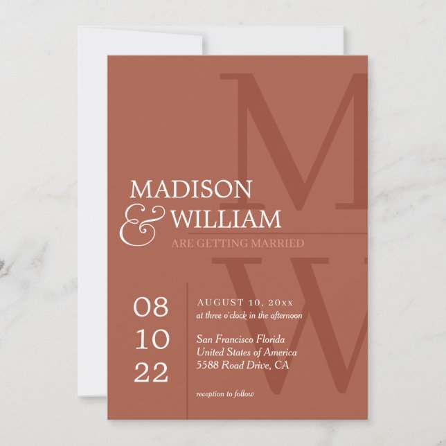 Invitation Mariage photo stylish Rust Terracotta Monogram (Devant)