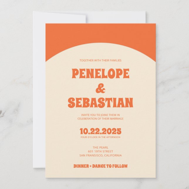 Invitation Mariage photo Super Retro Orange Terracotta (Devant)
