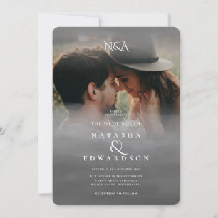 Invitation Mariage Photo Superposition Abstraite Noir Argent
