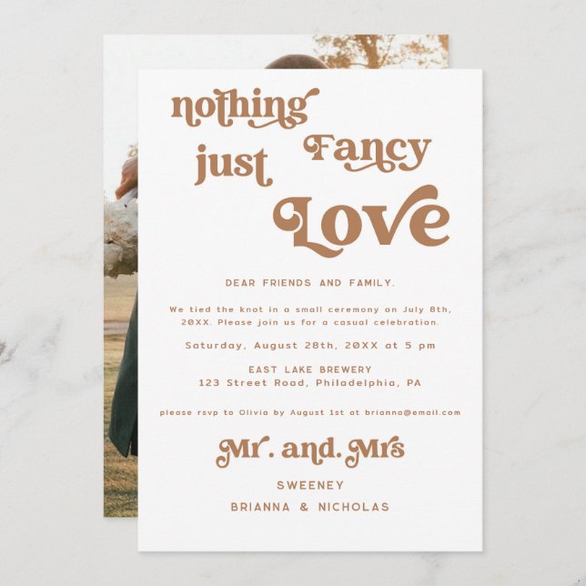 Invitation Mariage photo Terracotta Retro Elopement (Devant / Derrière)