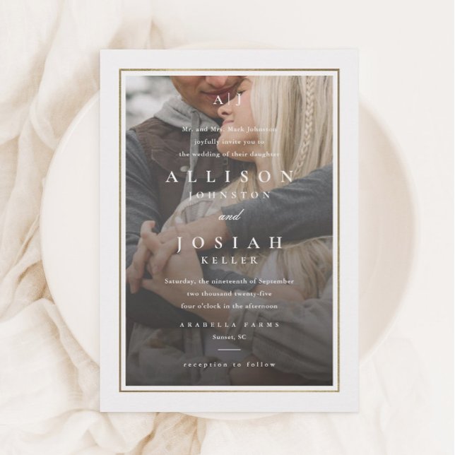 Invitation Mariage Photo Transparent Or Élégant (Créateur téléchargé)
