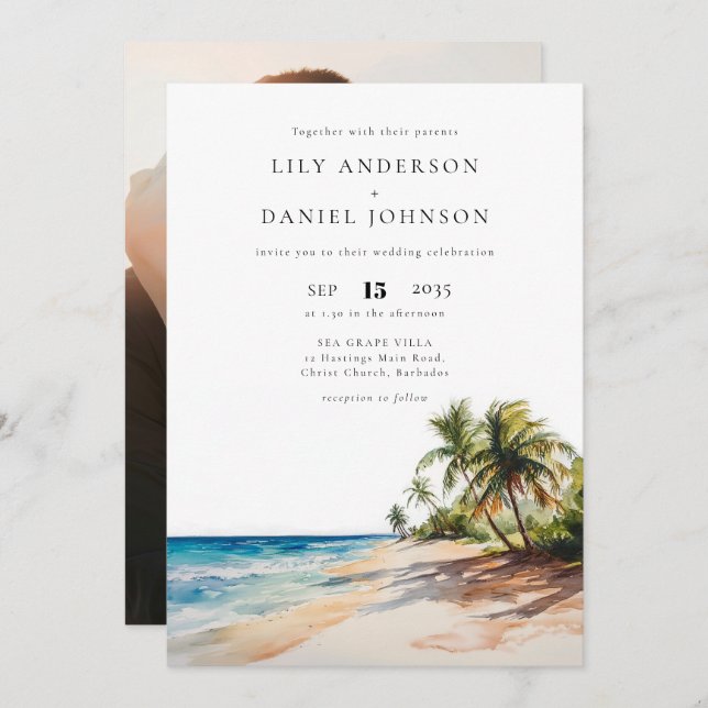 Invitation Mariage photo Tropical Beach Destination (Devant / Derrière)