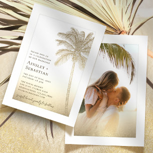 Invitation Mariage photo Tropical Gold Sand Palm Tree Boho