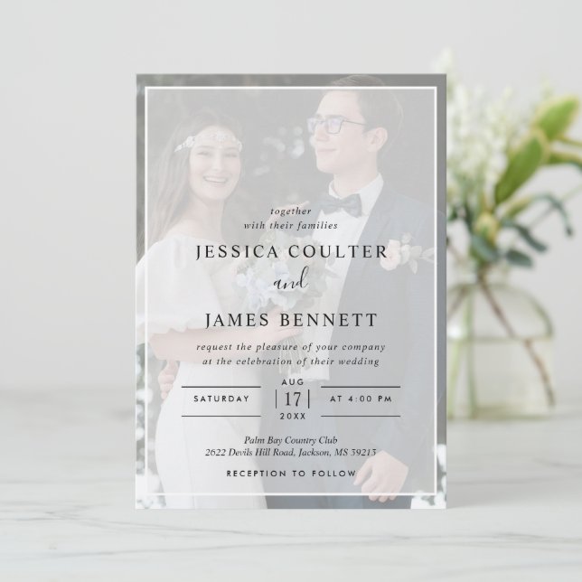 Invitation Mariage photo Vellum minimaliste simple (Debout devant)
