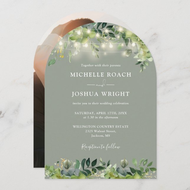 Invitation Mariage photo verdoyant Arch Sage vert (Devant / Derrière)