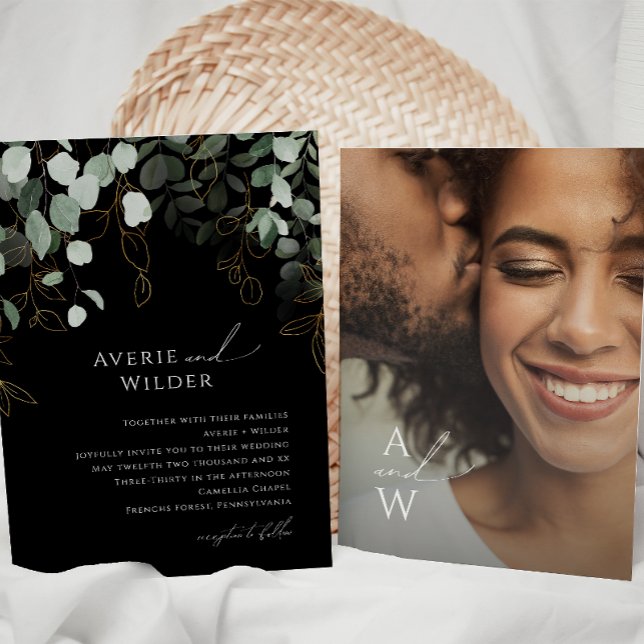 Invitation Mariage Photo Verdure Noir Et Or (Créateur téléchargé)