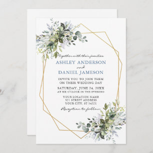 Invitation Mariage photo vert Dusty Blue Geo Frame