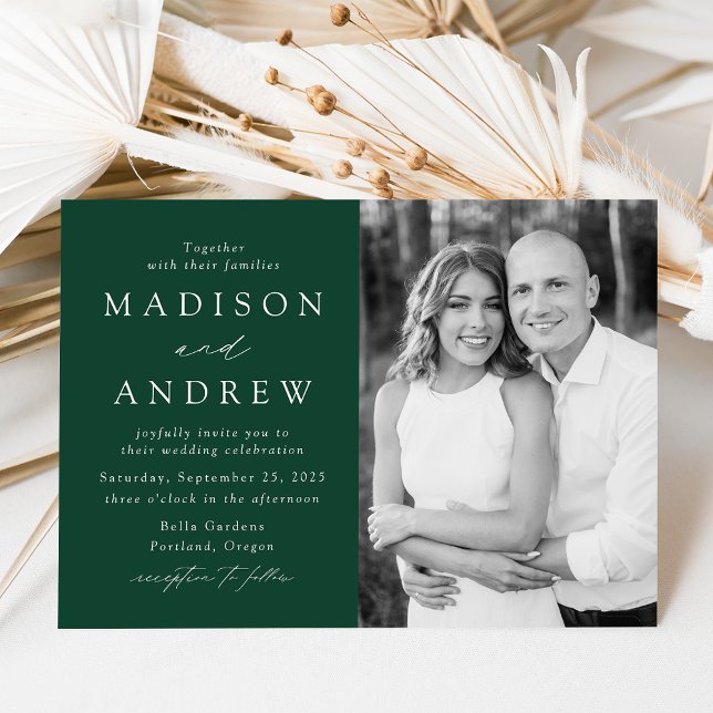 Invitation Mariage Photo Vert Élégant Moderne (Créateur téléchargé)
