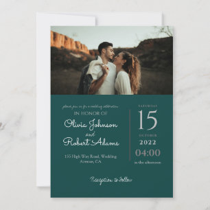 Invitation Mariage photo vert émeraude minimaliste