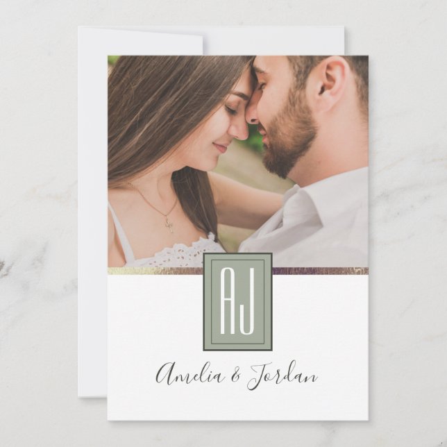 Invitation Mariage photo vert sauge (Devant)