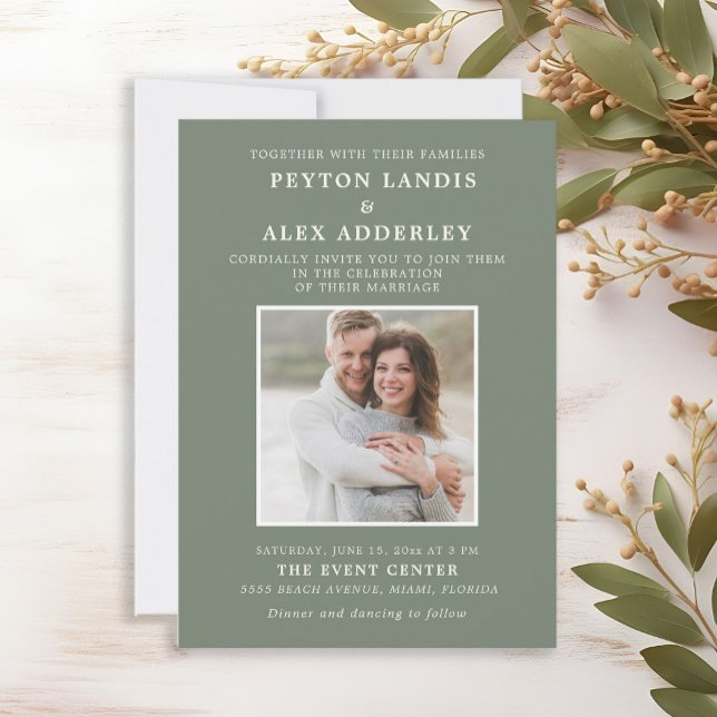 Invitation Mariage photo vert sauge (Sage green wedding photo invitation)