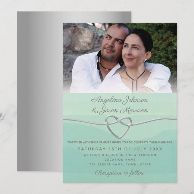 Invitation Mariage Photo Vert Sauge (Devant / Derrière)