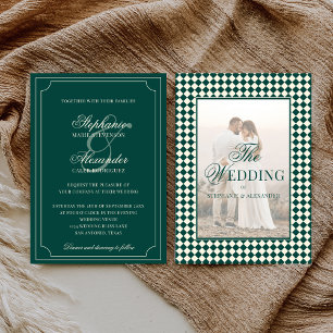 Invitation Mariage Photo Vintage Émeraude Vichy Vieille Fortu