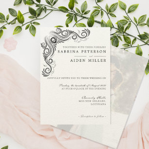 Invitation Mariage photo vintage Flourish Black Monogramme