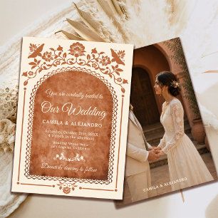 Invitation Mariage Photo Vintage Terracotta Rustique Mexicain