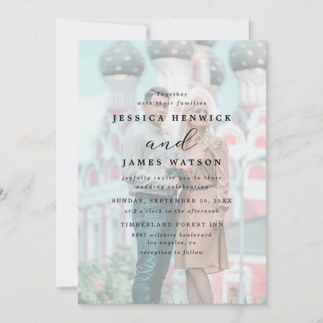Invitation Mariage photo Whimsical Faux Vellum Effet Overlay (Devant)