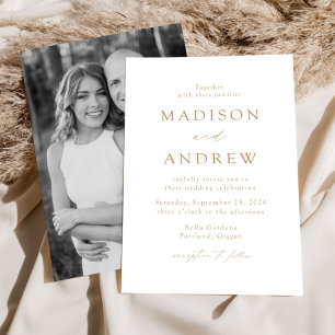 Invitation Mariage photo White and Gold Modern Elegance